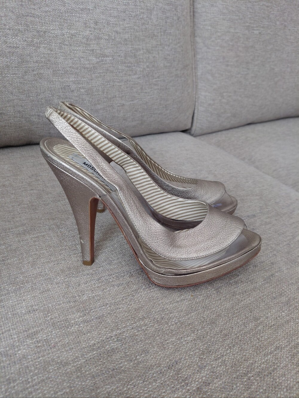 Moschino Metallic Gold Leather Slingback Pumps
